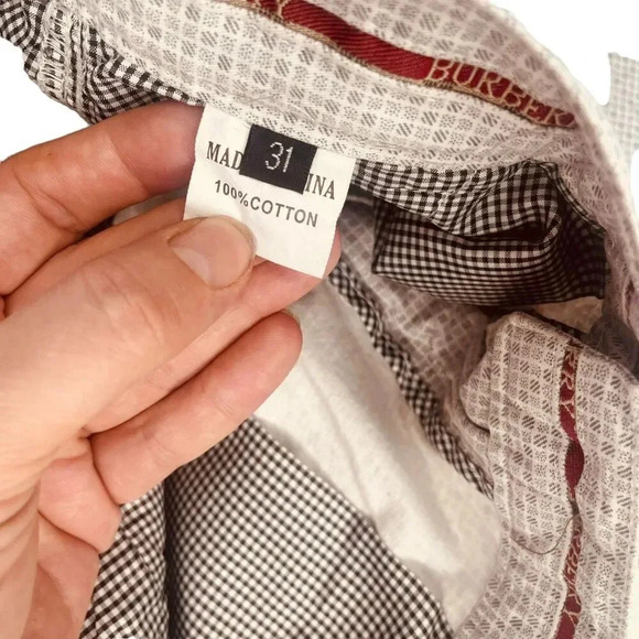 Burberry Men's Cream & Gray Gingham Flat Front Shorts - Picture 3 of 12